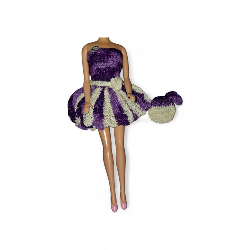 Purple and White Doll Dress with Bow
